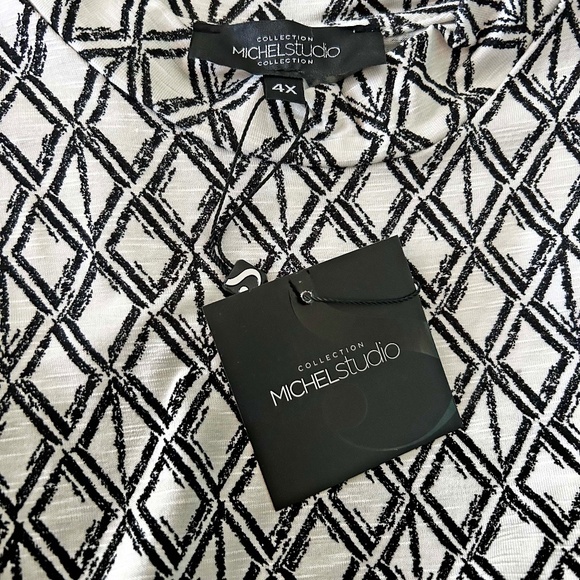 TOP, SLEEVELESS, SNOW (Black & White), SIZE 4X, LINEN TEXTURE, MICHEL STUDIO for - Picture 1 of 8